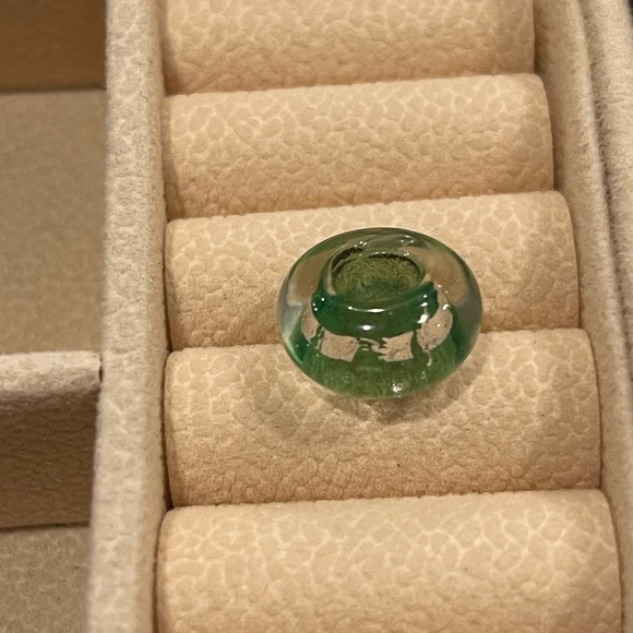 Clear Bead With Green & Silver Bands | Fits Pandora Bracelet - Picture 3 of 3